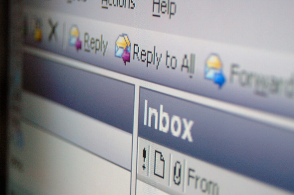 Close up image of a computer screen showing an email inbox. To compliment the digital skills classes.